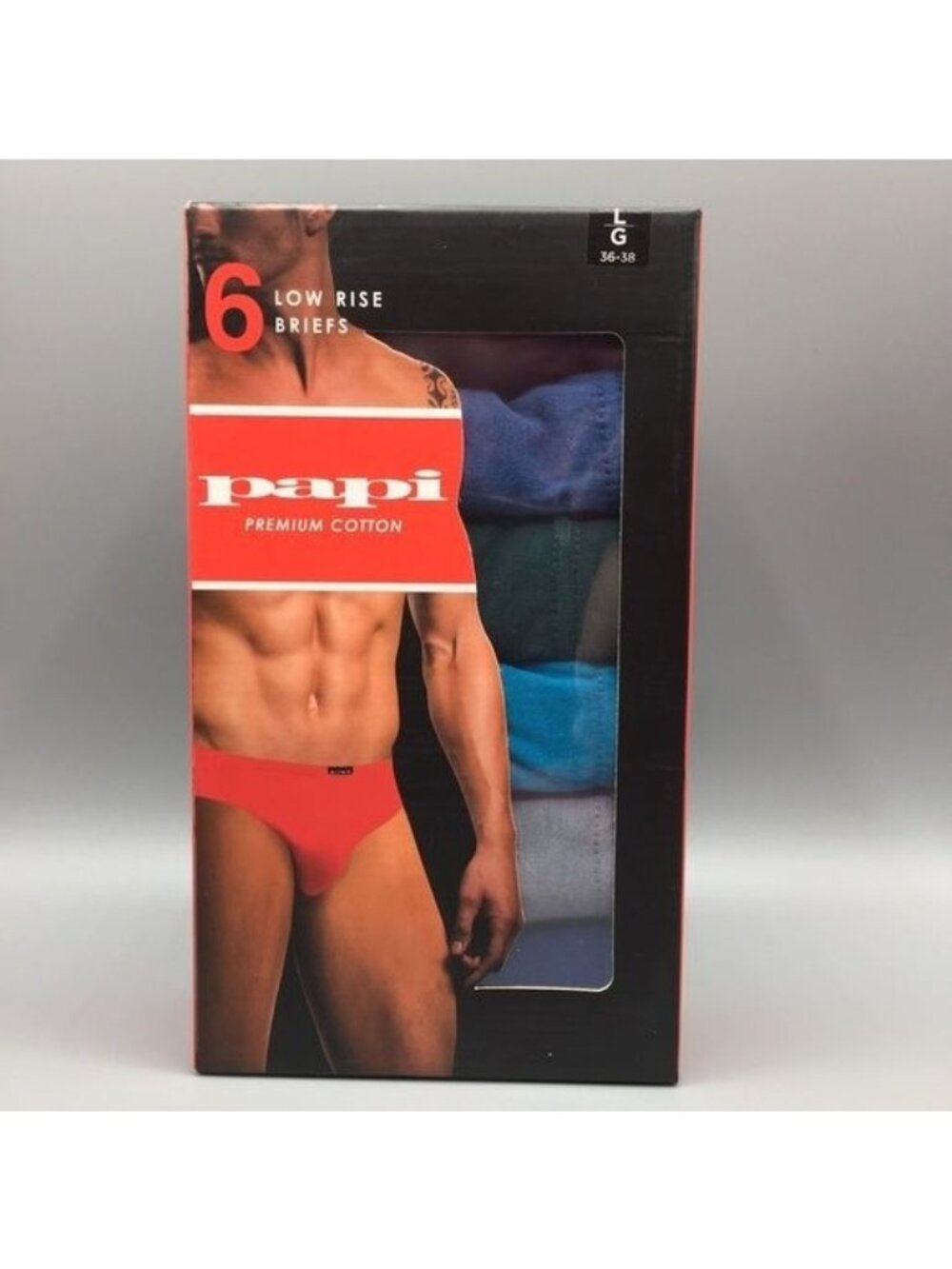 Papi Men’s Low Rise Briefs L 36-38 Set of 6 Black Blue Green Aqua Gray Royal